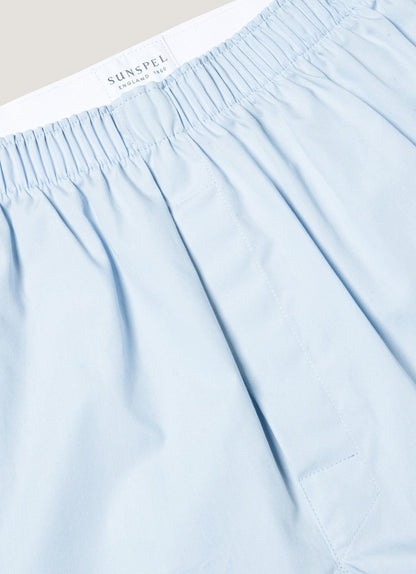 Men Poplin Cotton Long Cut Boxer Short In Blue Mbox4702 Buan