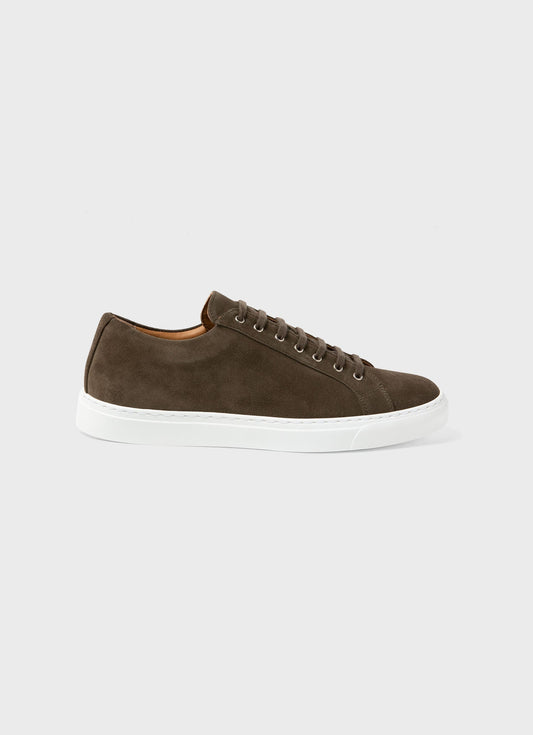 Mens Suede Tennis Shoe In Dark Moss