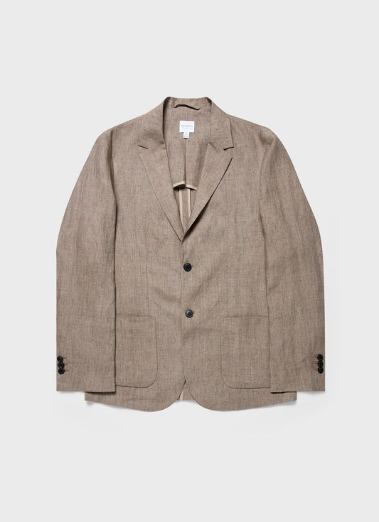 Mens Linen Unstructured Blazer In Dark Sand Mjac7075 Brey