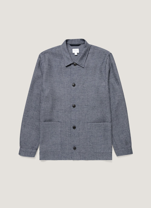 Mens Cotton Linen Twill Twin Pocket Jacket In Denim Blue Mjac7166 Buds