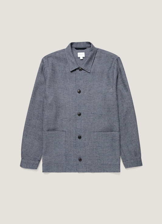 Mens Cotton Linen Twill Twin Pocket Jacket In Denim Blue Mjac7166 Buds