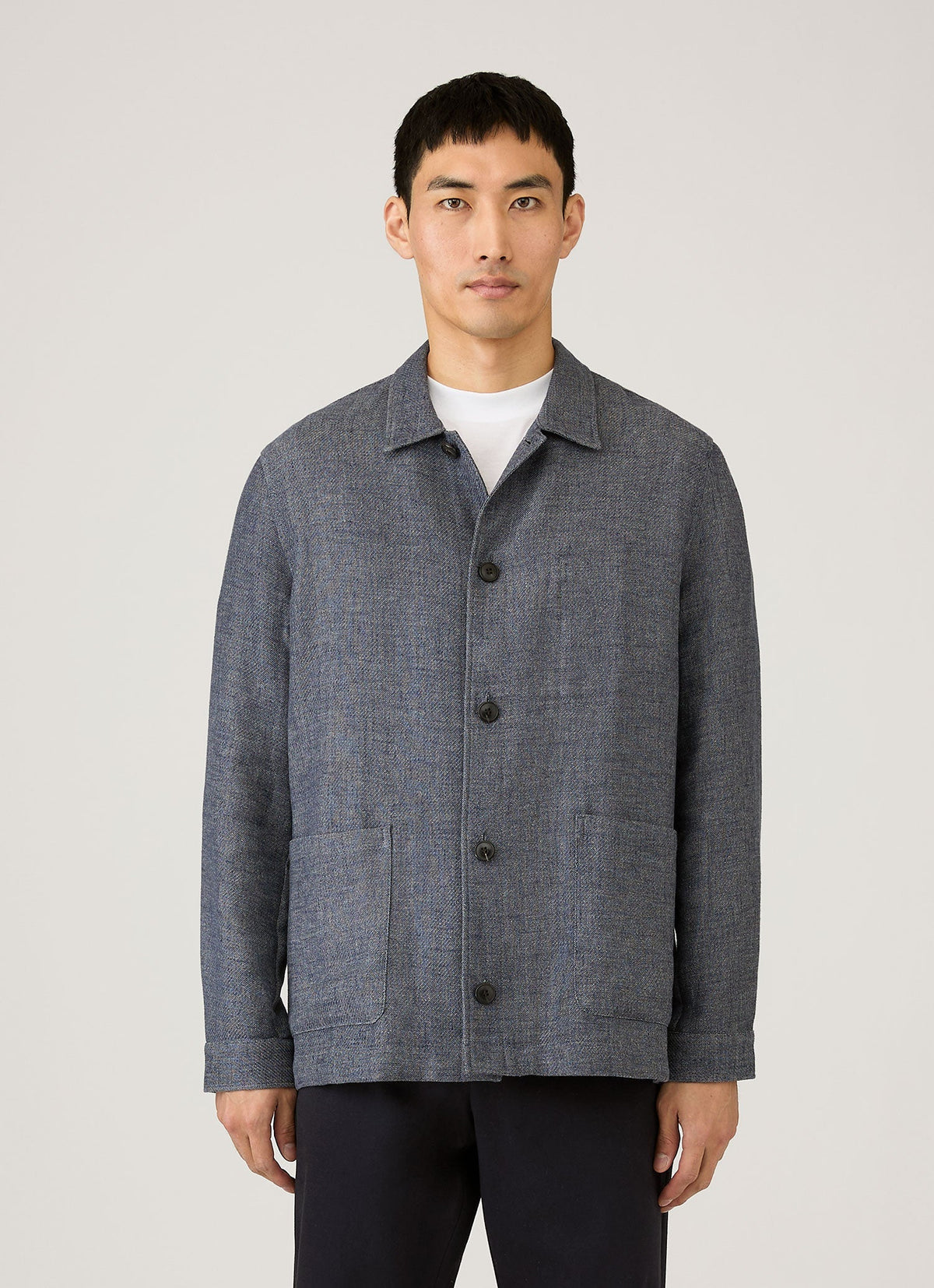 Mens Cotton Linen Twill Twin Pocket Jacket In Denim Blue Mjac7166 Buds