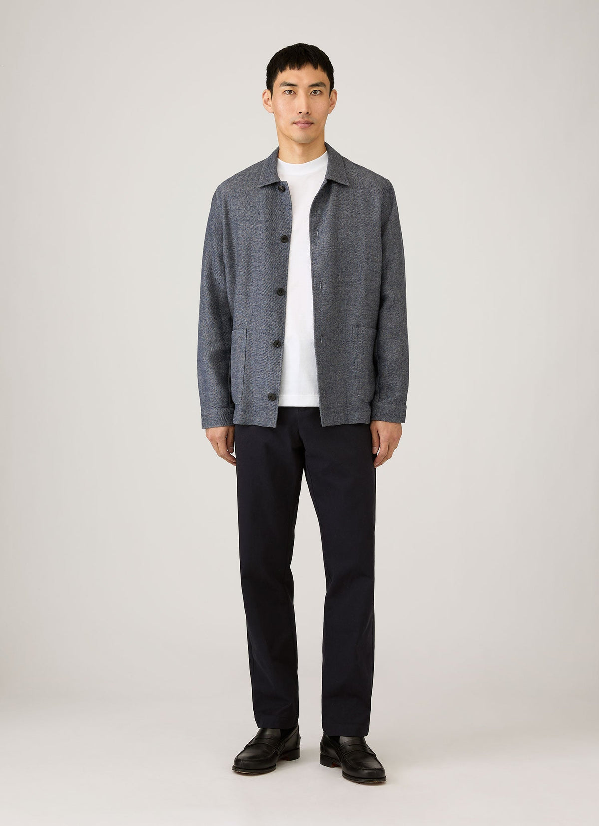 Mens Cotton Linen Twill Twin Pocket Jacket In Denim Blue Mjac7166 Buds