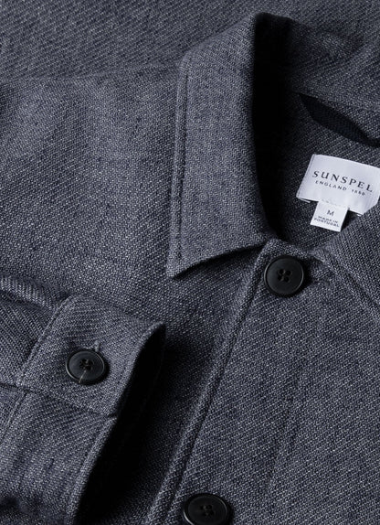 Mens Cotton Linen Twill Twin Pocket Jacket In Denim Blue Mjac7166 Buds