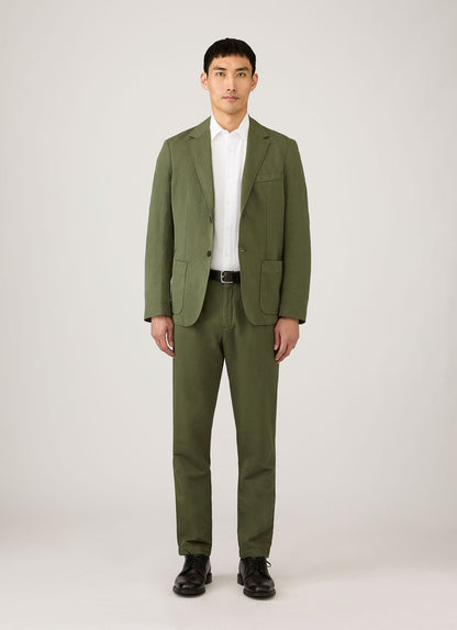 Men's Cotton Linen Blazer in Deep Olive