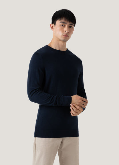 Mens Fine Merino Wool Jumper Light Navy Mjum8058