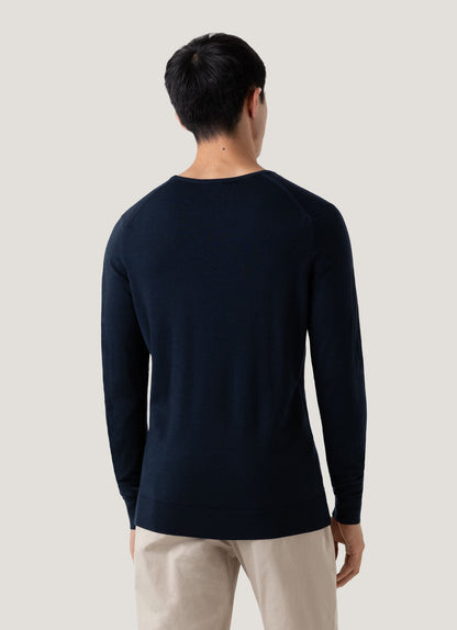 Mens Fine Merino Wool Jumper Light Navy Mjum8058
