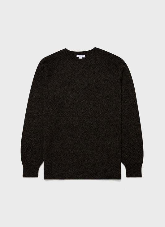Mens Lambswool Crew Neck Jumper In Khaki Twist Mjum8066 Gnhq