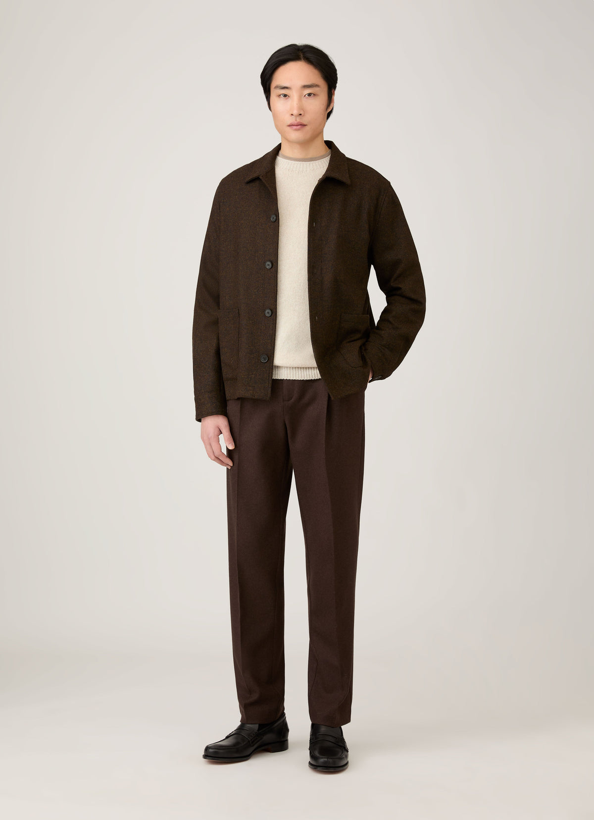 Mens Lambswool Crew Neck Jumper In Oatmeal Melange Mjum8066 Whic