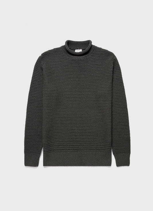 Mens Merino Fisherman Jumper In Khaki Mjum8185 Gngy