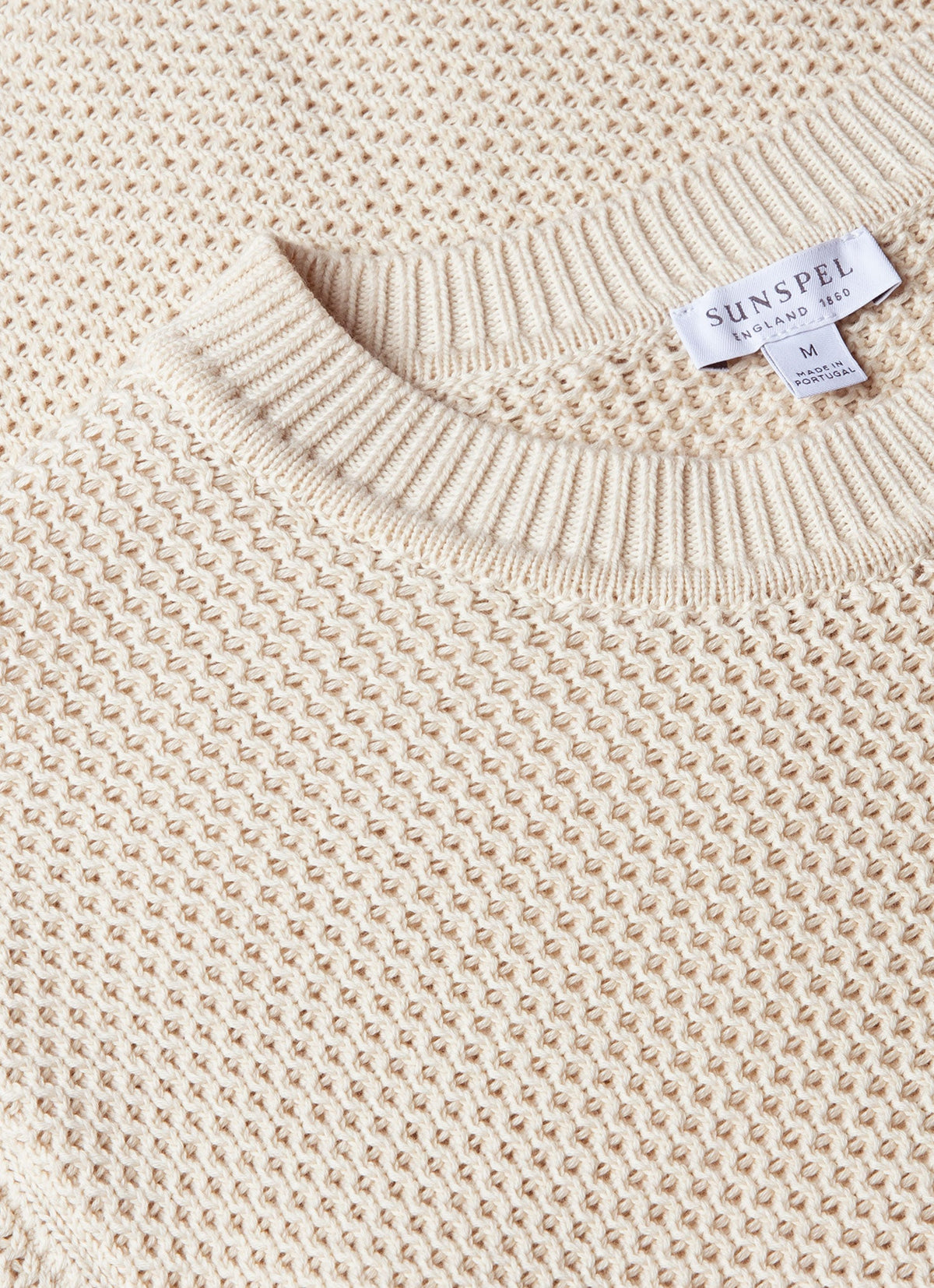 Mens Honeycomb Cotton Crew Neck Jumper In Ecru Mjum8207 Whcr