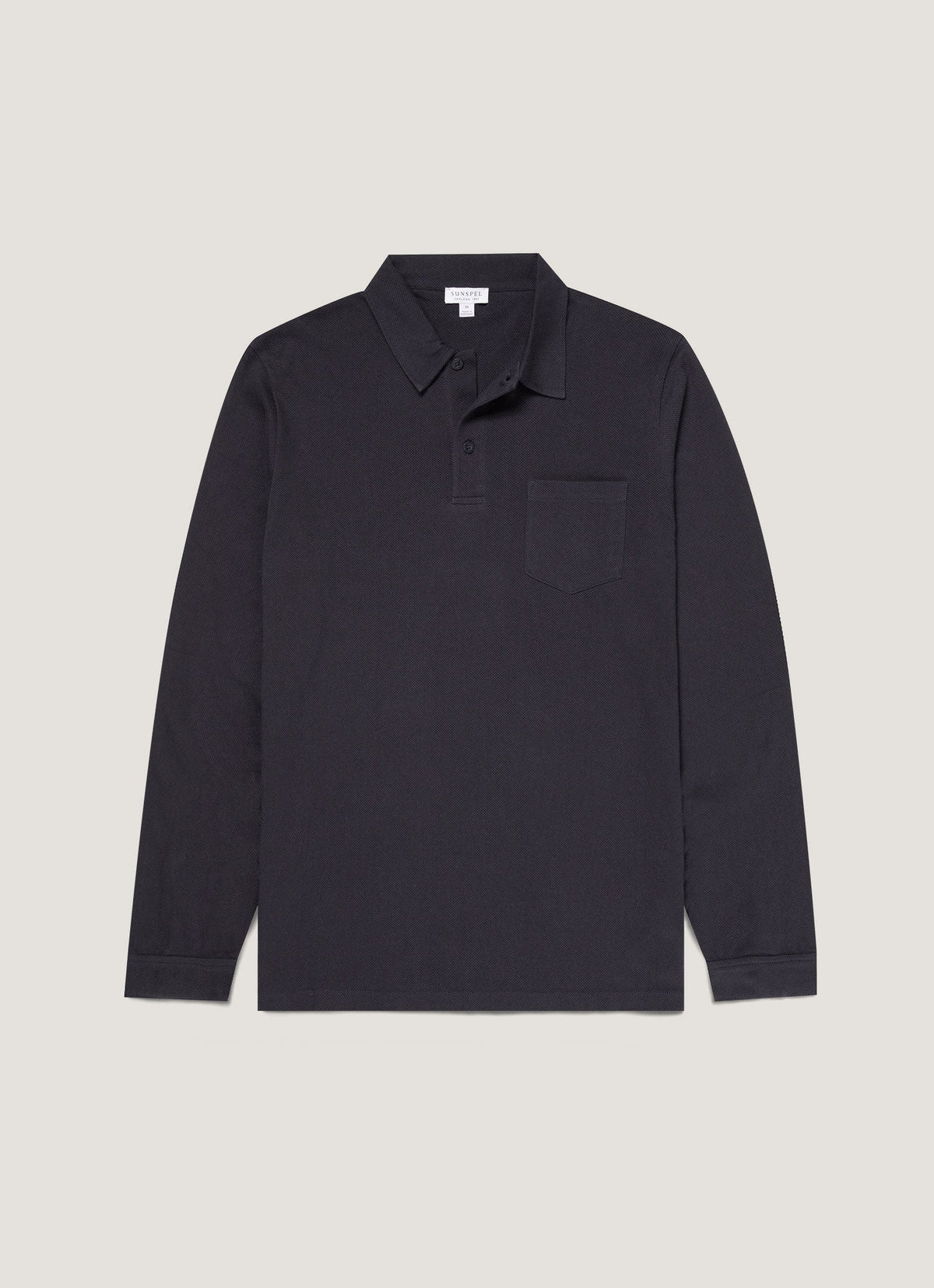 Mens Cotton Riviera Long Sleeve Polo Shirt In Navy