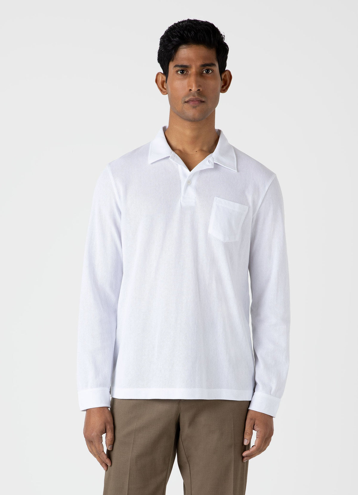 Mens Long Sleeve Riviera Polo Shirt In White Mpol1031 Whaa