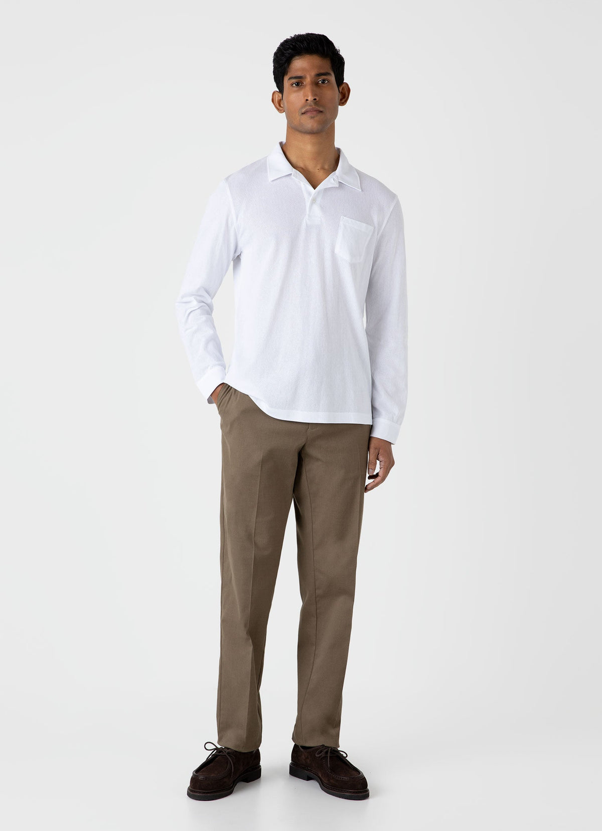 Mens Long Sleeve Riviera Polo Shirt In White Mpol1031 Whaa