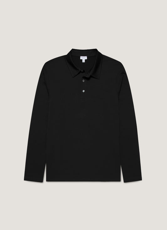 Mens Long Sleeve Classic Jersey Polo Shirt In Black Mpol1054 Bkaa