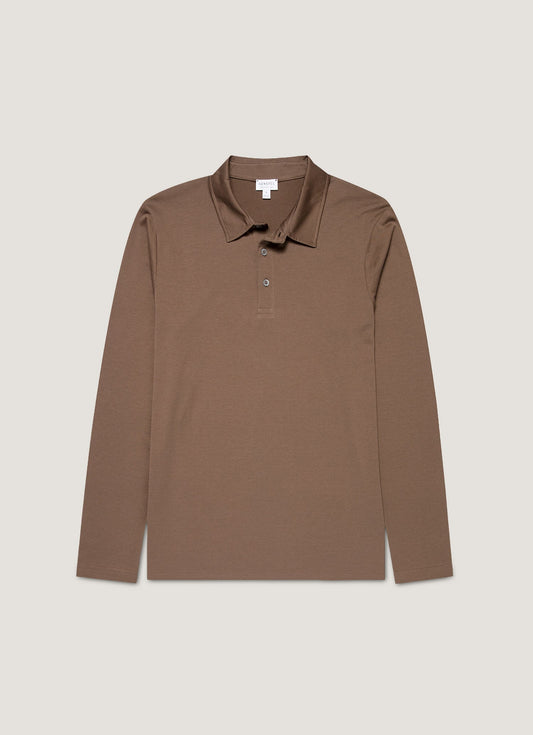 Mens Long Sleeve Classic Jersey Polo Shirt In Bark Mpol1054 Brgc