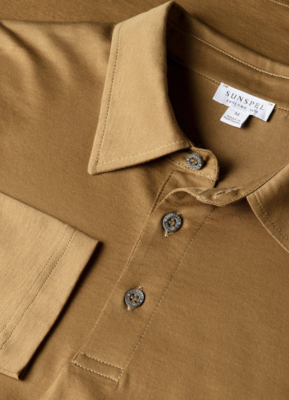 Mens Long Sleeve Classic Jersey Polo Shirt In Walnut Mpol1054 Brgo