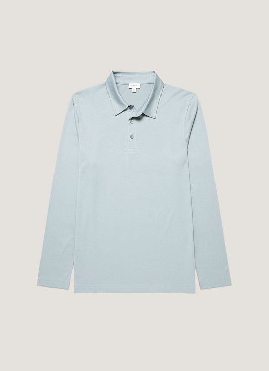 Mens Long Sleeve Classic Jersey Polo Shirt In Stone Blue Mpol1054 Buwt