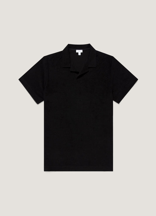 Mens Towelling Polo Shirt In Black Mpol1574 Bkaa