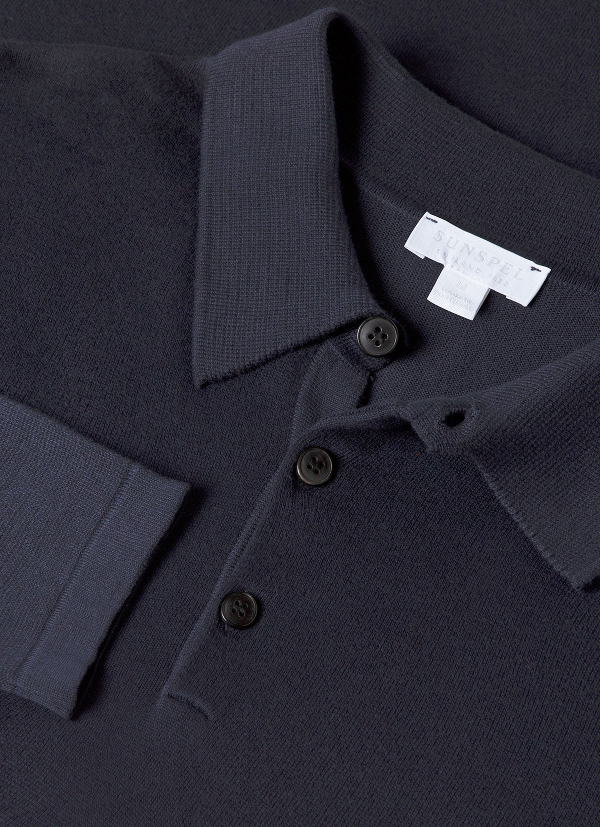 Mens Sea Island Cotton Knit Long Sleeve Polo In Light Navy