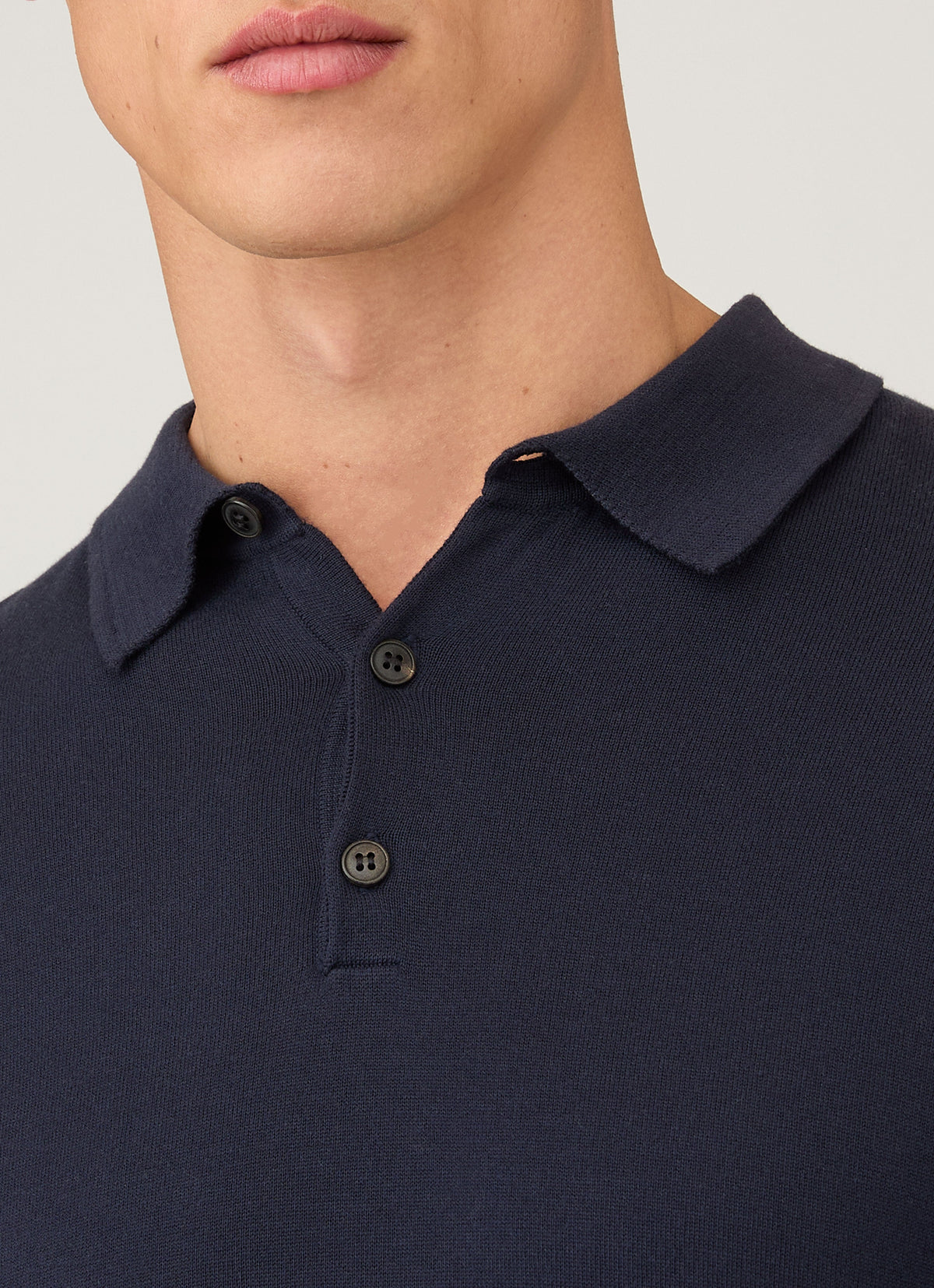 Mens Sea Island Cotton Knit Long Sleeve Polo In Light Navy