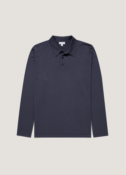 Mens Long Sleeve Sea Island Cotton Polo Shirt In Slate Blue Mpol8047 Buua
