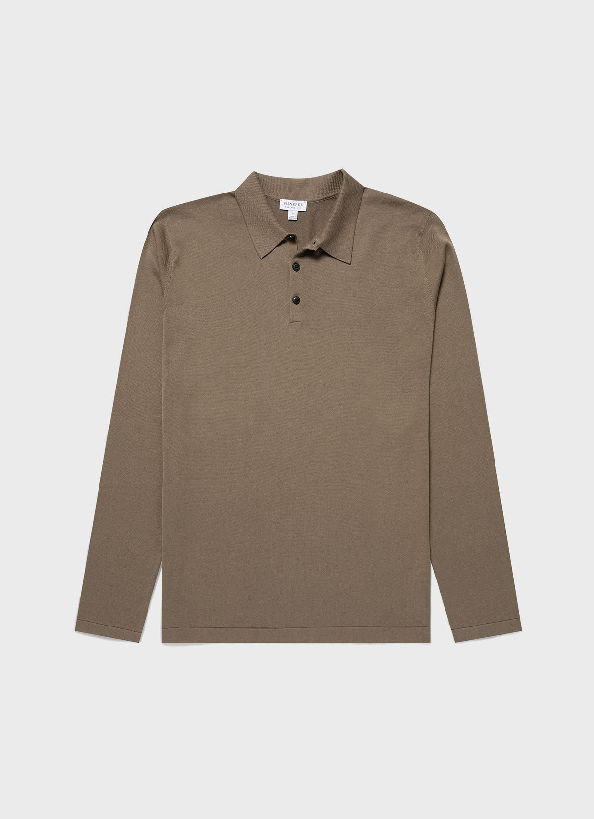 Mens Long Sleeve Sea Island Cotton Polo Shirt In Dark Stone Mpol8047 Whdc