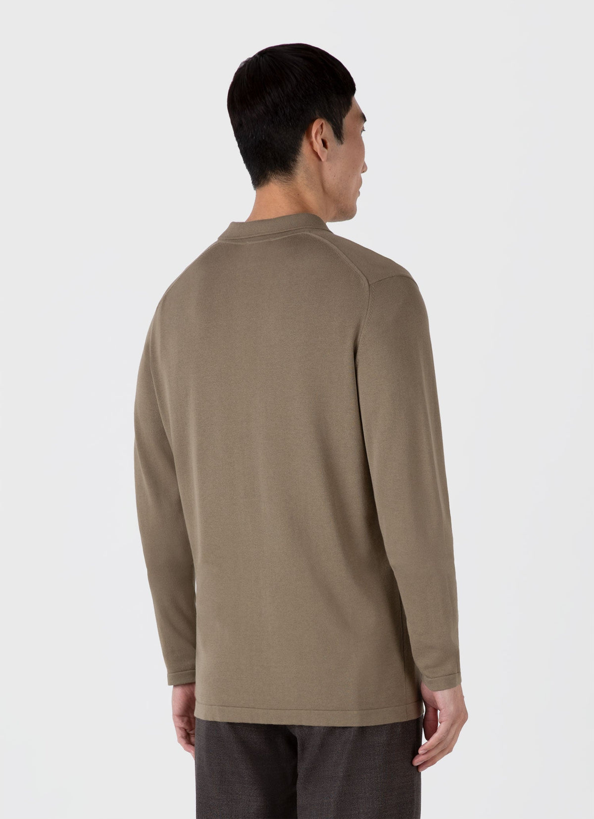 Mens Long Sleeve Sea Island Cotton Polo Shirt In Dark Stone Mpol8047 Whdc