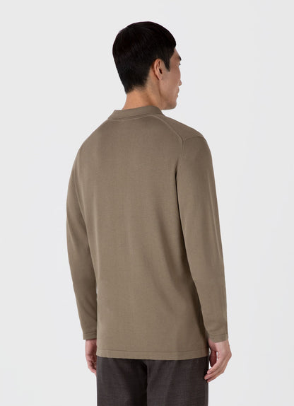 Mens Long Sleeve Sea Island Cotton Polo Shirt In Dark Stone Mpol8047 Whdc