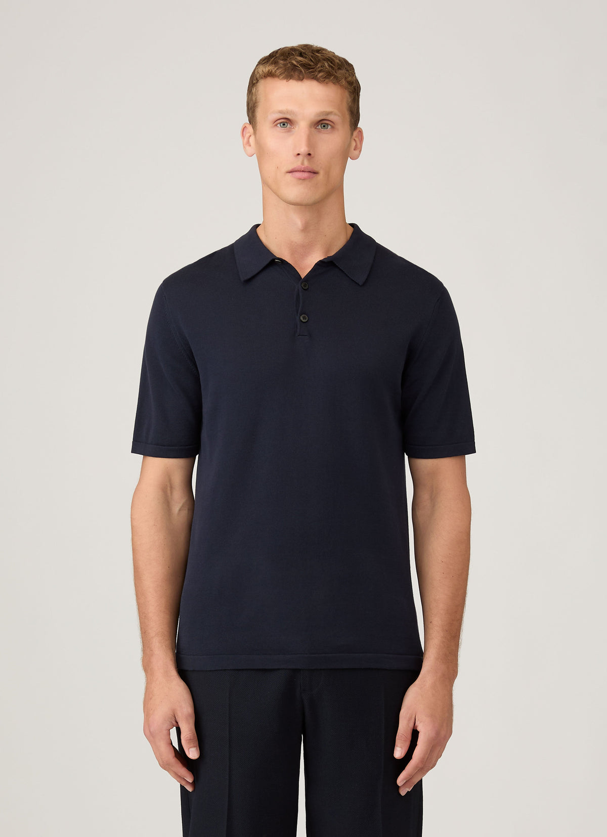 Mens Sea Island Cotton Knit Polo In Light Navy