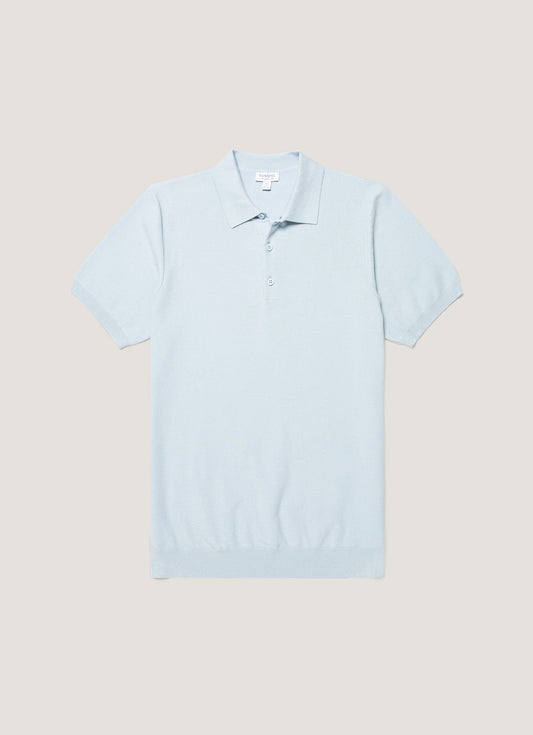 Mens Knit Polo Shirt In Pastel Blue Mpol8115 Buwr