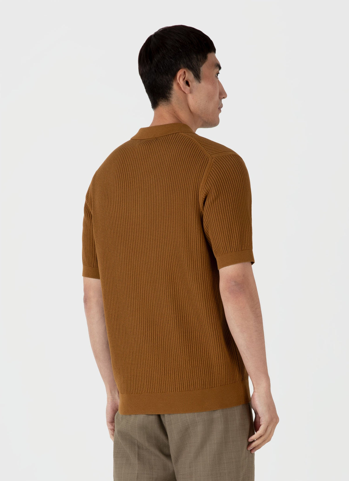 Mens Linear Mesh Knit Polo Shirt In Golden Brown Mpol8276 Brfo
