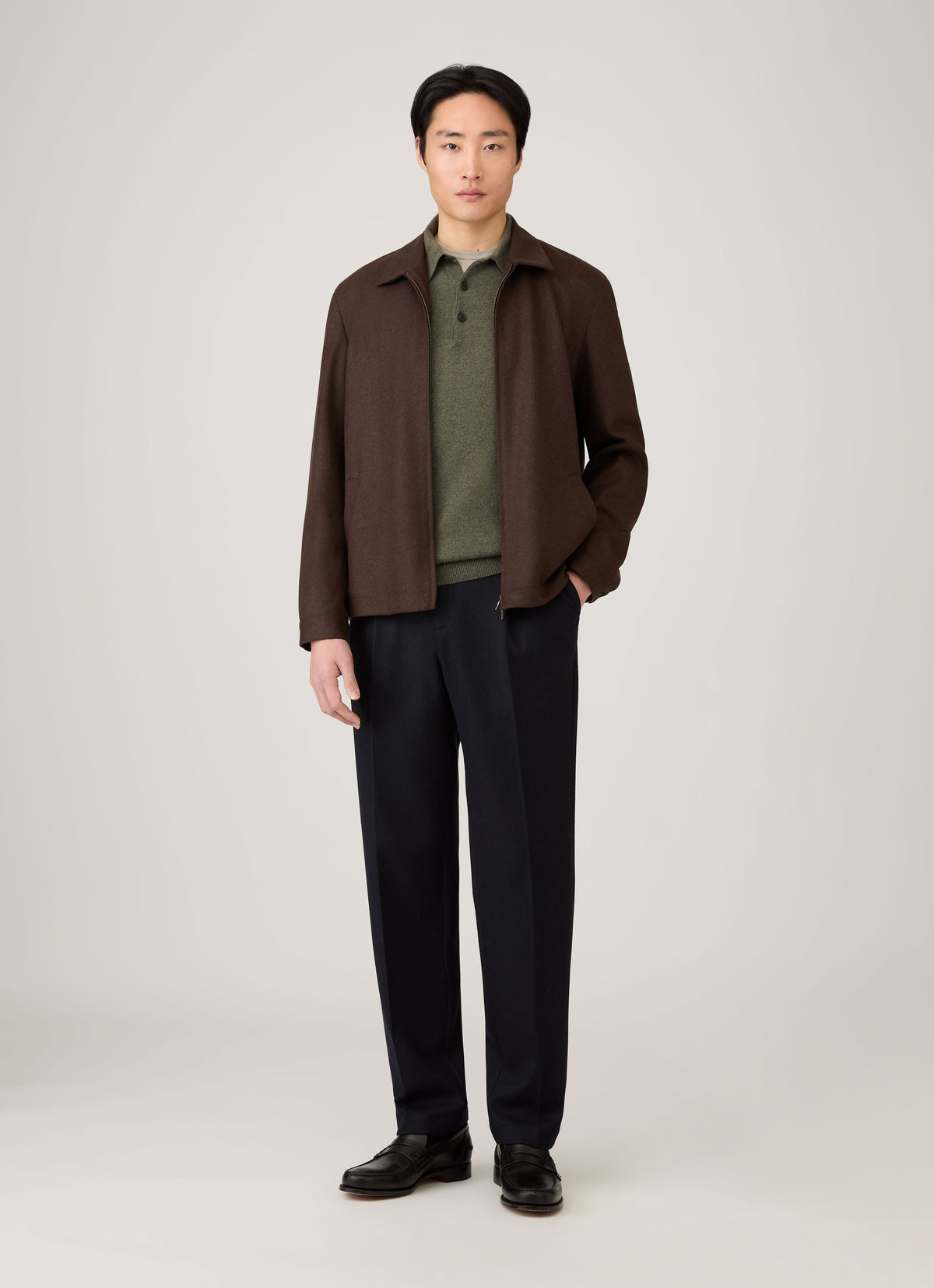Mens Cashmere Polo Shirt In Khaki Mpol8293 Gngy