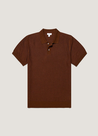 Mens Silk Linen Honeycomb Polo In Bronze Mpol8312 Brgu