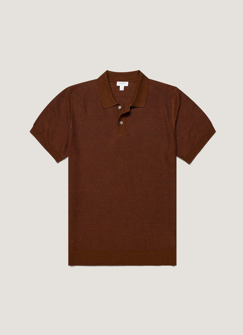 Mens Silk Linen Honeycomb Polo In Bronze Mpol8312 Brgu
