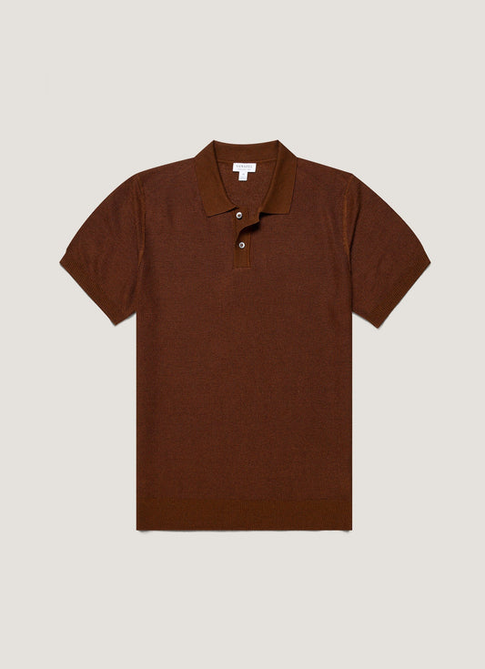 Mens Silk Linen Honeycomb Polo In Bronze Mpol8312 Brgu