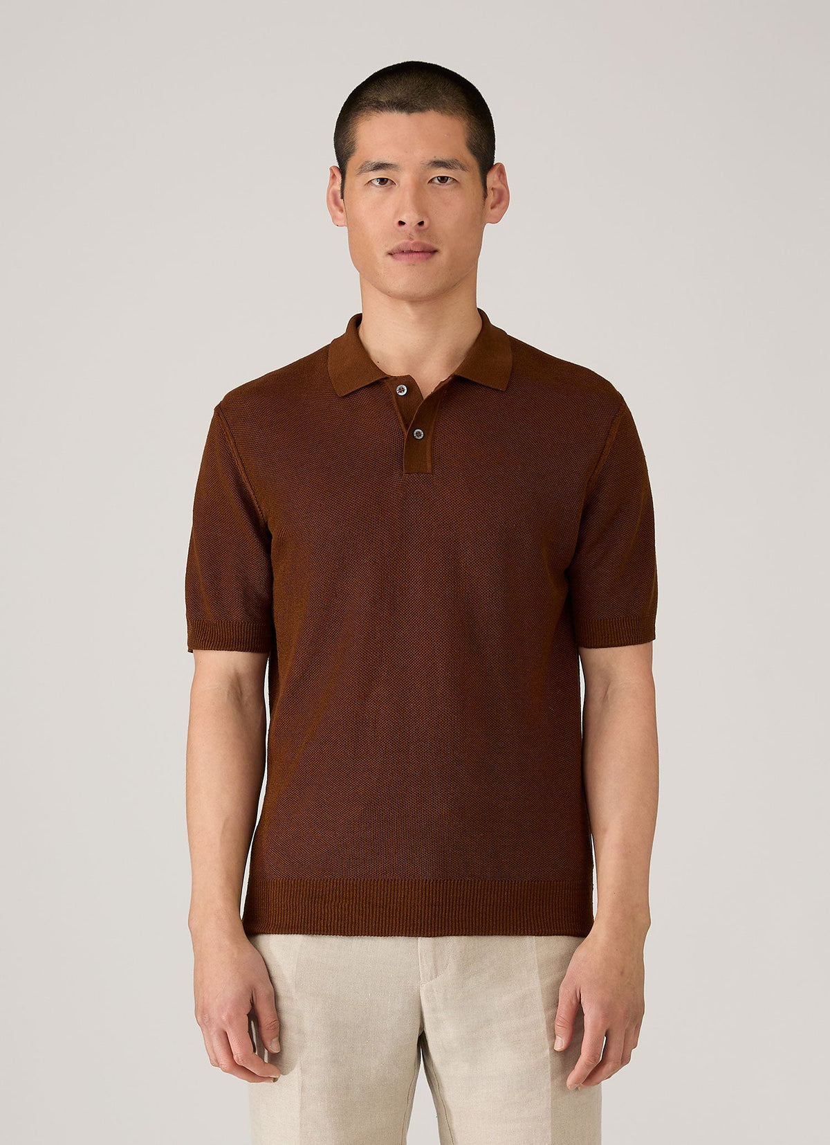Mens Silk Linen Honeycomb Polo In Bronze Mpol8312 Brgu