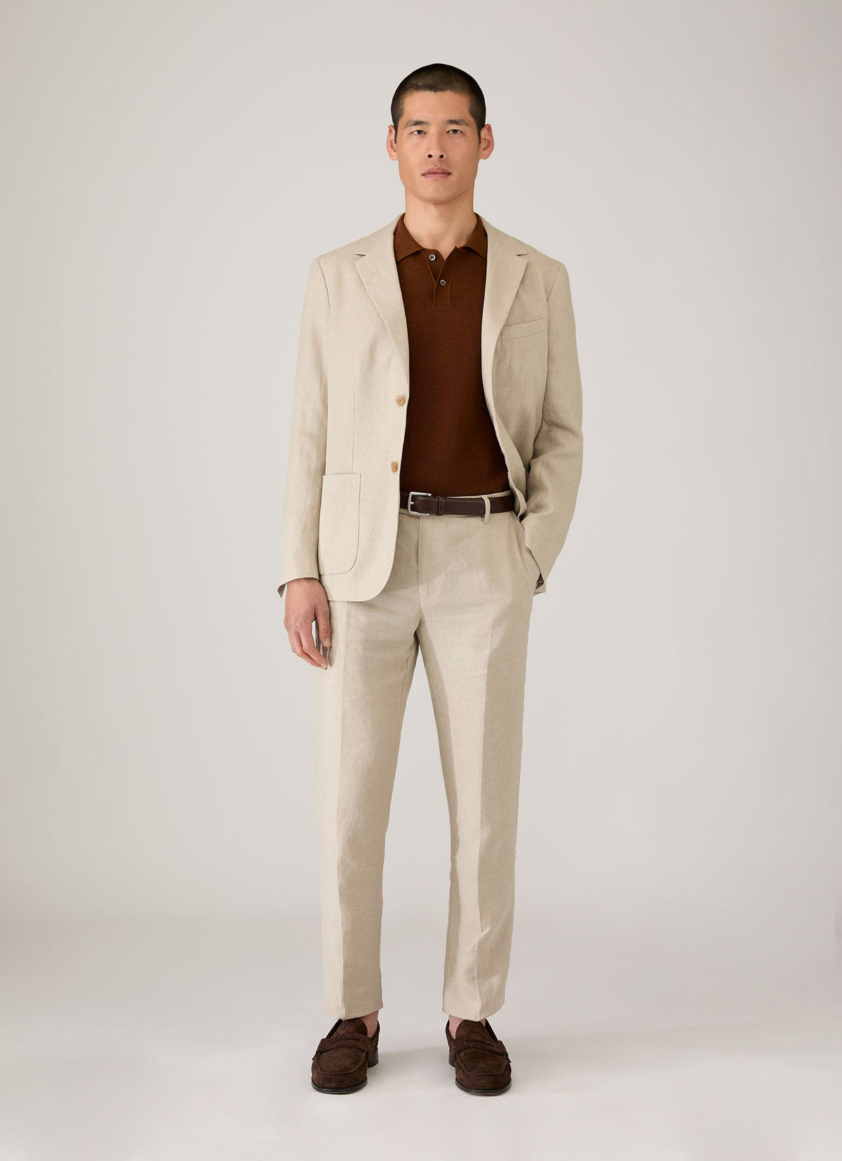 Mens Silk Linen Honeycomb Polo In Bronze Mpol8312 Brgu