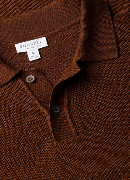 Mens Silk Linen Honeycomb Polo In Bronze Mpol8312 Brgu