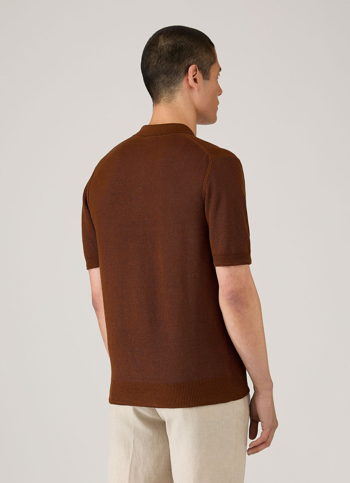 Mens Silk Linen Honeycomb Polo In Bronze Mpol8312 Brgu