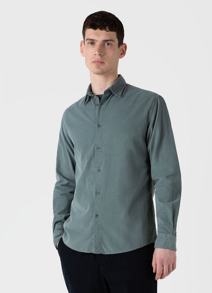 Mens Fine Cord Shirt In Smoke Green Msht2058 Gnhp