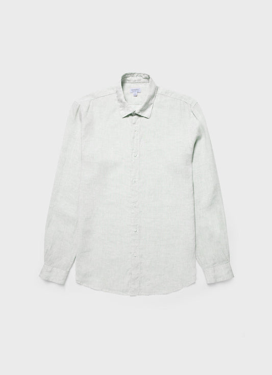 Mens Linen Long Sleeve Shirt In Oatmeal Melange Msht2061 Whee