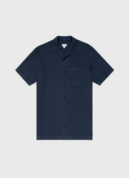 Mens Waffle Camp Collar Shirt In Navy Msht2064 Buaa