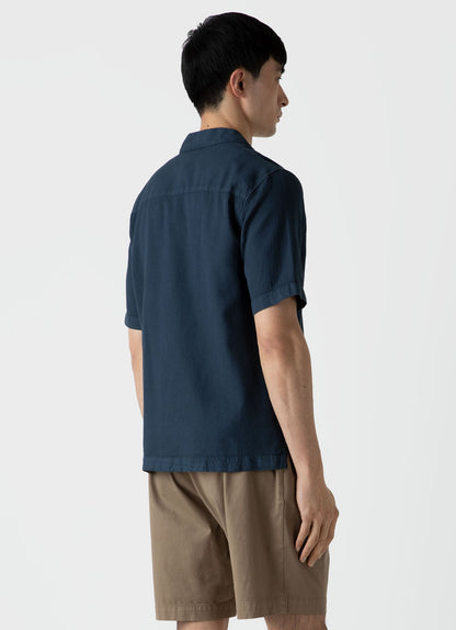 Mens Waffle Camp Collar Shirt In Navy Msht2064 Buaa