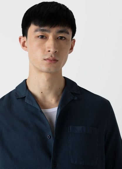 Mens Waffle Camp Collar Shirt In Navy Msht2064 Buaa