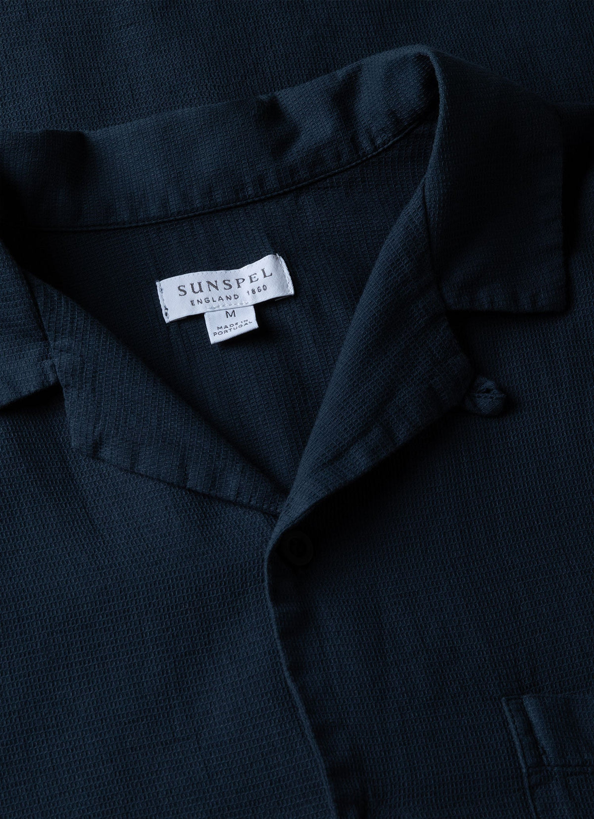 Mens Waffle Camp Collar Shirt In Navy Msht2064 Buaa