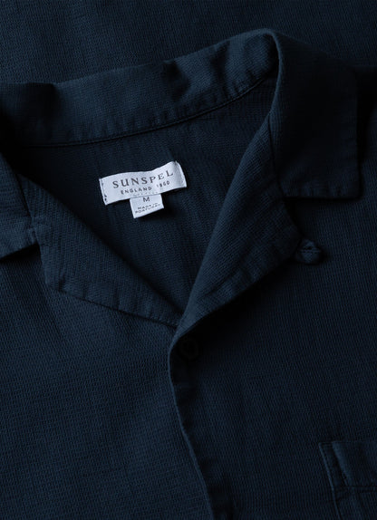 Mens Waffle Camp Collar Shirt In Navy Msht2064 Buaa