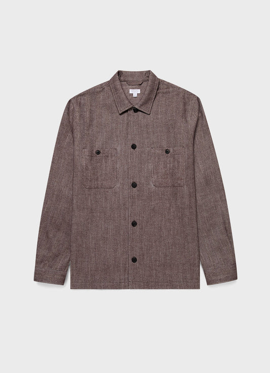 Mens Herringbone Overshirt In Light Brown Msht2095 Brfs