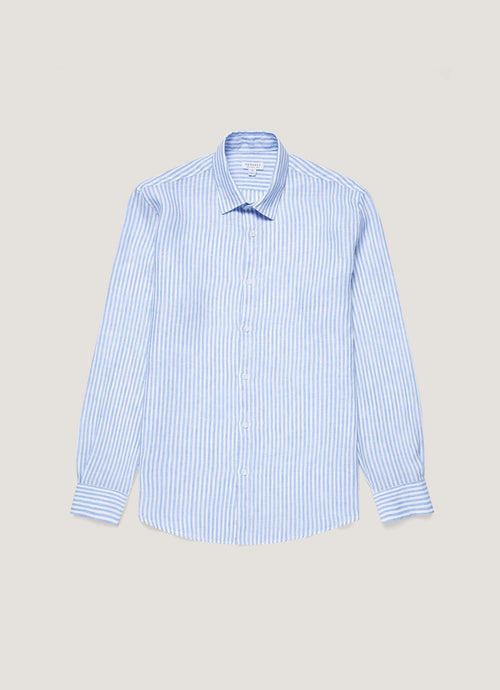 Mens Linen Shirt In Mid Blue White Msht2106 Stmr
