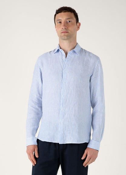 Mens Linen Shirt In Mid Blue White Msht2106 Stmr